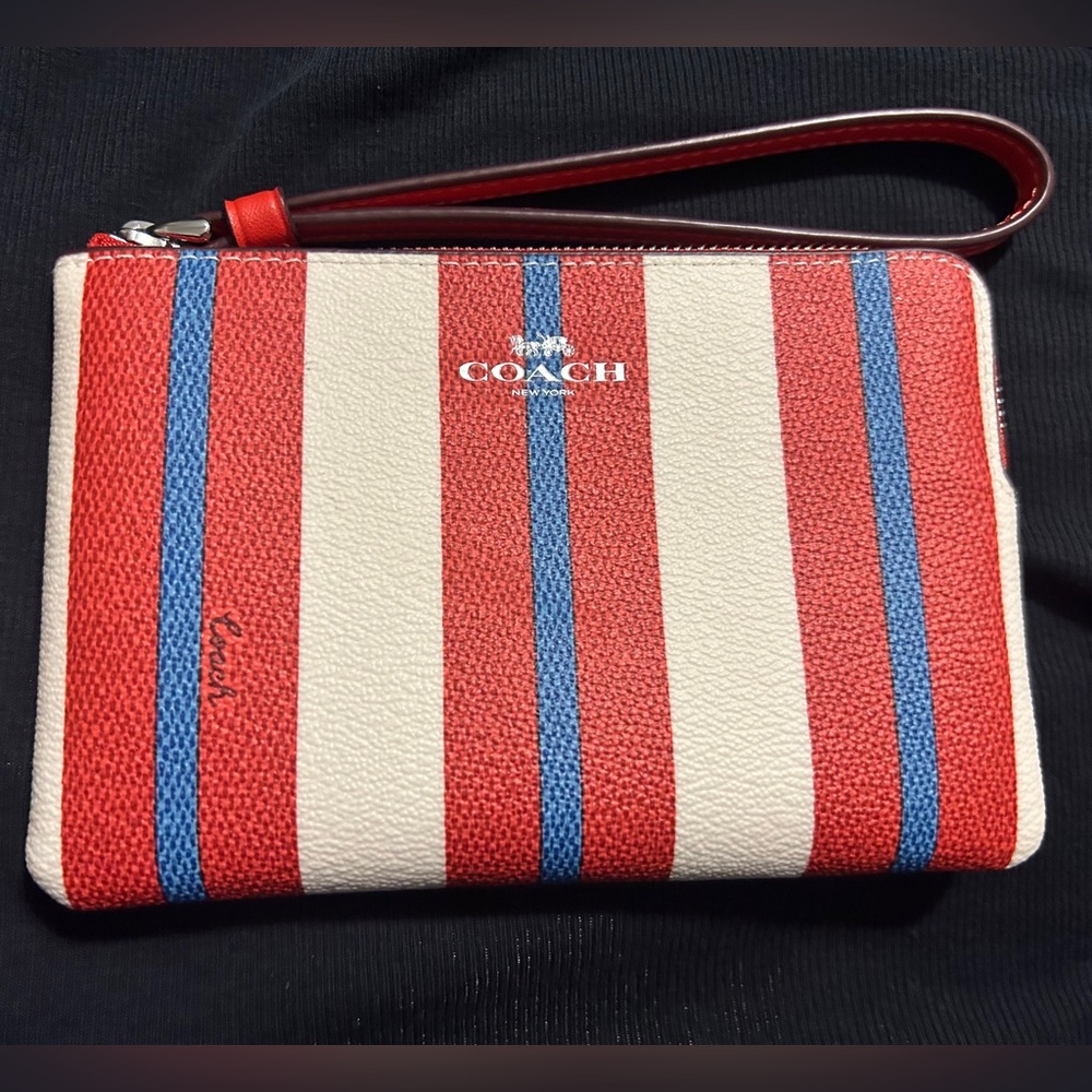 COACH Corner Zip Wristlet With Stripe Print